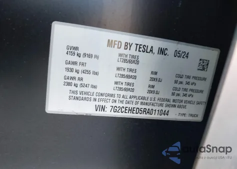 2024 Tesla Cybertruck All-Wheel Drive z USA, uszkodzony, nr VIN 7G2CEHED5RA011044
